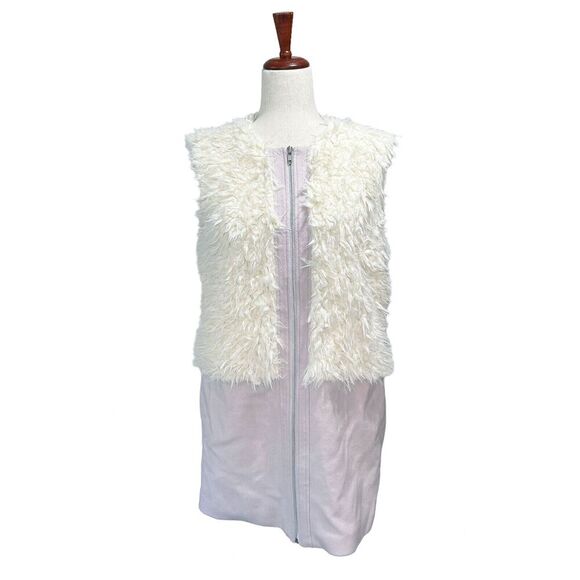 For Love And‎ Lemons Women's Small Alpine Faux Fur Fuzzy Teddy Vest Lilac White - Picture 1 of 11